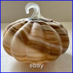 Pottery Barn SWIRLED GLASS PUMPKIN LUMINARY-AMBER COLORS 8.5 WIDE-HALLOWEEN