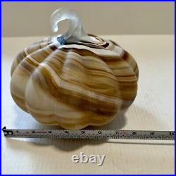 Pottery Barn SWIRLED GLASS PUMPKIN LUMINARY-AMBER COLORS 8.5 WIDE-HALLOWEEN