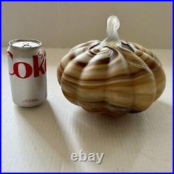 Pottery Barn SWIRLED GLASS PUMPKIN LUMINARY-AMBER COLORS 8.5 WIDE-HALLOWEEN