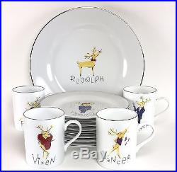 Pottery Barn Santa's Reindeer Plates and Mugs Set of 13