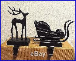Pottery Barn Santa’s Sleigh AND reindeer stocking Holder hanger deer 5 piece set