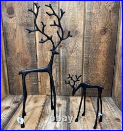 Pottery Barn Sculpted Bronze Reindeer Set Medium 18 & Small 8 Rustic Christmas