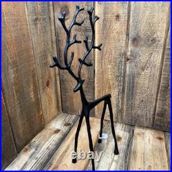 Pottery Barn Sculpted Bronze Reindeer Set Medium 18 & Small 8 Rustic Christmas