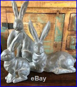 Pottery Barn Set 3 ESSEX BUNNIES LAYING Small SITTING EASTER CEMENT Bunny New
