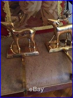 Pottery Barn Set of 2 Brass Reindeer Stocking Holders