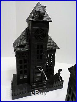 Pottery Barn Set of 3 Black Haunted Houses Spooky Metal Small Medium Large #4645