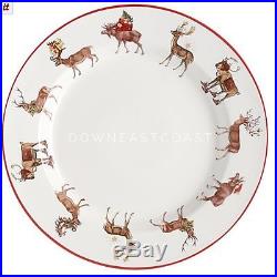 Pottery Barn Silly Stag DINNER PLATES SET OF 12 Christmas NWT free ship