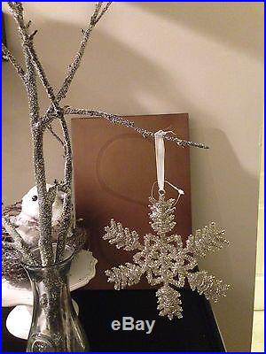 Pottery Barn Silver Beaded Snowflake Ornament 7