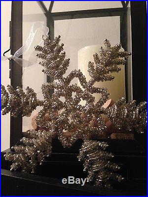 Pottery Barn Silver Beaded Snowflake Ornament 7