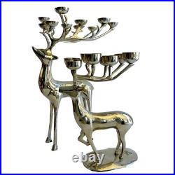 Pottery Barn Silver Plate Reindeer Candelabra Candle Holder Centerpiece Pair
