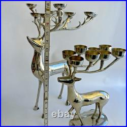 Pottery Barn Silver Plate Reindeer Candelabra Candle Holder Centerpiece Pair