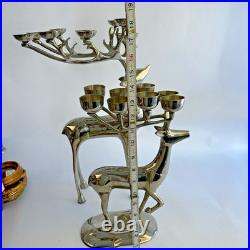 Pottery Barn Silver Plate Reindeer Candelabra Candle Holder Centerpiece Pair