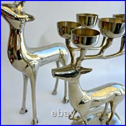 Pottery Barn Silver Plate Reindeer Candelabra Candle Holder Centerpiece Pair