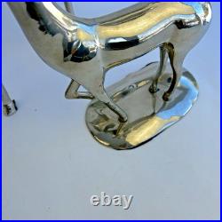 Pottery Barn Silver Plate Reindeer Candelabra Candle Holder Centerpiece Pair