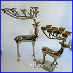 Pottery Barn Silver Plate Reindeer Candelabra Candle Holder Centerpiece Pair
