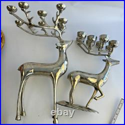Pottery Barn Silver Plate Reindeer Candelabra Candle Holder Centerpiece Pair