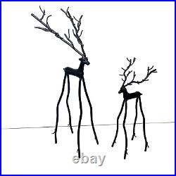 Pottery Barn Style Bronze Sculpted Reindeer Deer Lot 2 Rustic Twig 16 & 10.5