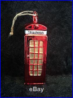 Pottery Barn Travel Telephone Booth Christmas Ornament NIB