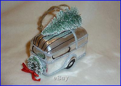 Pottery Barn Vintage Airstream Camper Glass Ornament NEW
