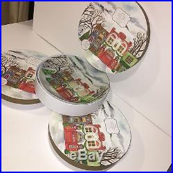 Pottery Barn WINTER VILLAGE DINNER PLATES SET OF 12 Christmas NIB free ship