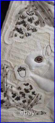 Pottery Barn Woodland Squirrel White Owl Crewel Faux Fur Christmas Stocking Lot