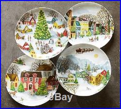 Pottery Barn set of 4 winter village plates 3 sets available Christmas Holiday