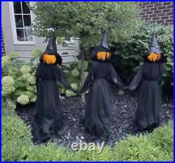 Pottery Lit Halloween Witches Outdoor Stakes, 52H Set of 3
