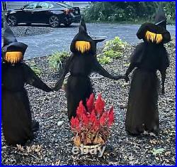 Pottery Lit Halloween Witches Outdoor Stakes, 52H Set of 3