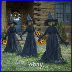 Pottery Lit Halloween Witches Outdoor Stakes, 52H Set of 3