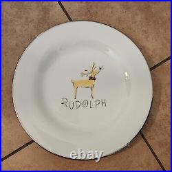 Pottery barn reindeer Rudolph DINNER 11 Plate silver trim FAST SHIP OUT