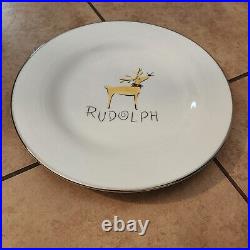 Pottery barn reindeer Rudolph DINNER 11 Plate silver trim FAST SHIP OUT