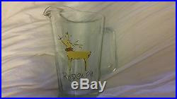 Pottery barn reindeer Rudolph glass pitcher water beverage christmas