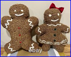 Potterybarn Mr. & Ms. Spice Gingerbread Boy Girl Shaped Cozy Teddy Pillow Set NWT