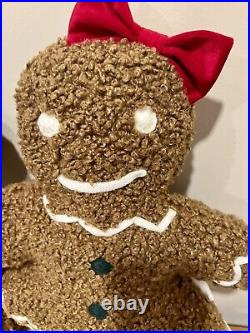 Potterybarn Mr. & Ms. Spice Gingerbread Boy Girl Shaped Cozy Teddy Pillow Set NWT