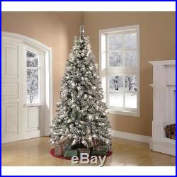 PreLit 7.5′ Flocked Snowy White Christmas Tree Clear Lights Home Holiday Decor