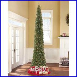 Pre-Lit 12' Pencil Christmas Tree Clear Lights Home Holiday Lighted Decor Green