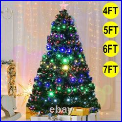 Pre-Lit Artificial Christmas Tree LED Lights Metal Stand Decor 4ft 5ft 6ft 7ft