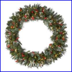 Pre-Lit Artificial Christmas Wreath, Green, Wintry Pine, White Lights, Decora