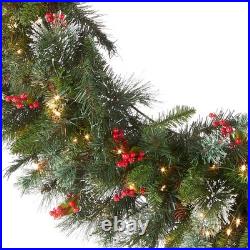 Pre-Lit Artificial Christmas Wreath, Green, Wintry Pine, White Lights, Decora