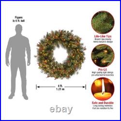 Pre-Lit Artificial Christmas Wreath, Green, Wintry Pine, White Lights, Decora