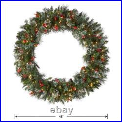 Pre-Lit Artificial Christmas Wreath, Green, Wintry Pine, White Lights, Decora