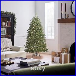 Pre-Lit Artificial Full Christmas Tree, Green, Dunhill Fir, White Lights