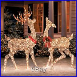 Pre-Lit Christmas Reindeer Outdoor Lighted Xmas Holiday Yard Art Decor Deer 2pc