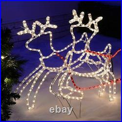 Pre-Lit Christmas Rope Light Silhouette Santa Sleigh Reindeer Flashing Outdoor