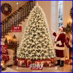Pre Lit Christmas Tree 4.5 to 9 FT Flocked Artificial with Warm White Lights