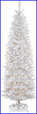 Pre-Lit Christmas Tree 6.5 ft. Kingswood White Fir Pencil Decor Clear Lights