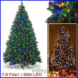Pre Lit Christmas Tree Fake 7.5 Ft Artificial Xmas Tree Multi-color LED Lights