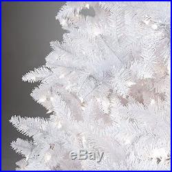 Pre Lit Christmas Tree White 7.5' Artificial 600 LED Colored Lights Xmas Stand