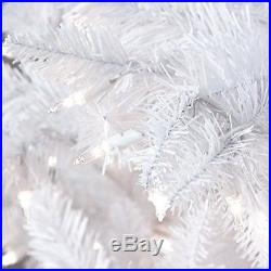 Pre Lit Christmas Tree White 7.5' Artificial 600 LED Colored Lights Xmas Stand