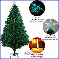 Pre Lit Christmas Tree Xmas Fibre Optic LED Lights Star 2ft 3ft 4ft 5ft 6ft 7ft